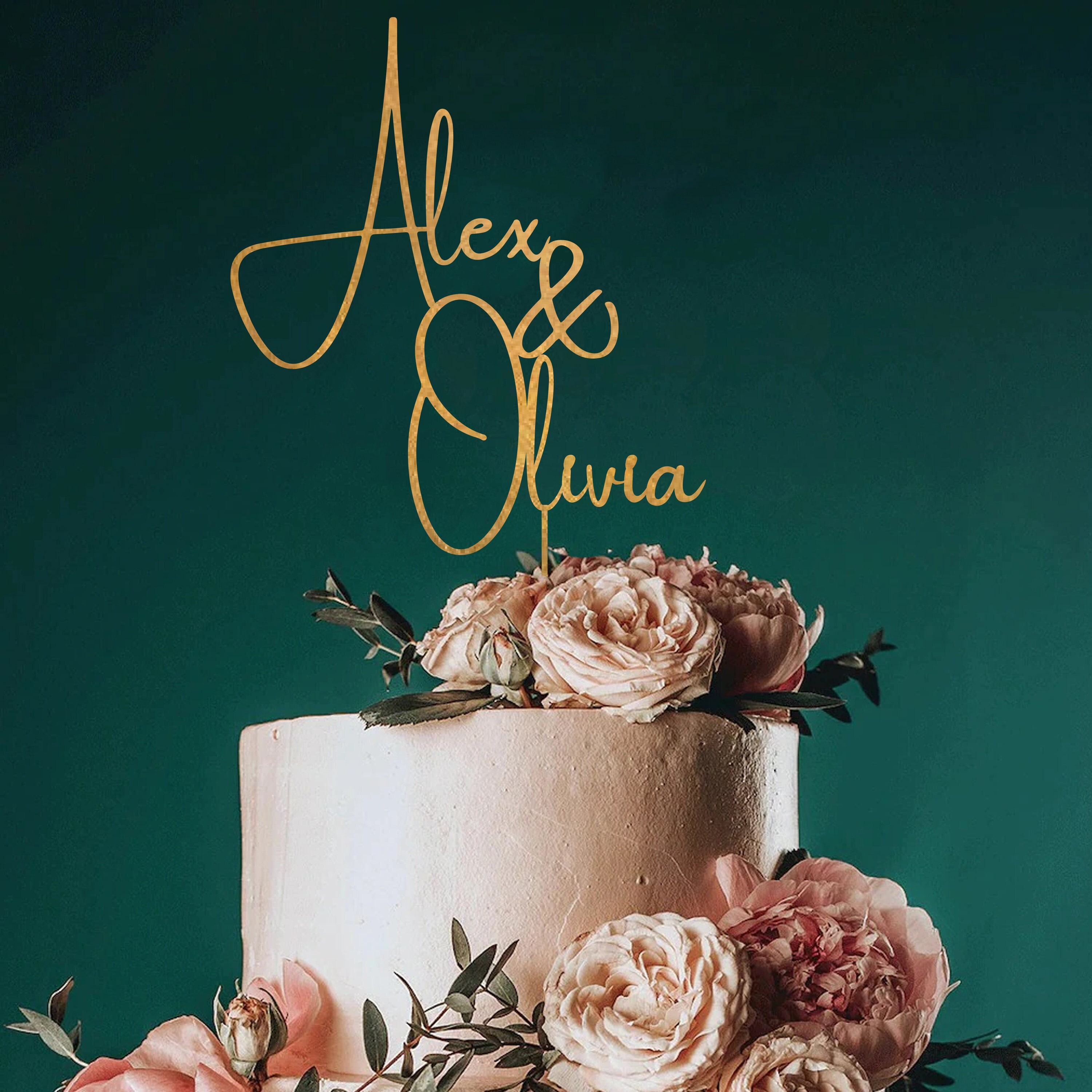 Elegant Personalized Wedding Cake Topper, Custom Anniversary Cake Topper, Rustic Topper for Wedding, Bridal Shower Topper, Engagement Topper