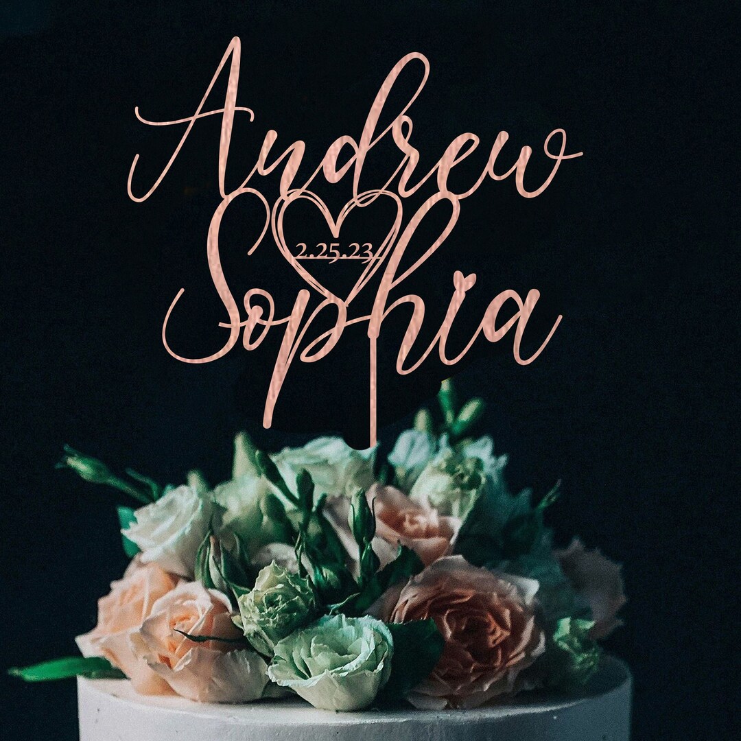 Cake Topper Inscription Sample Personalized Wedding Cake Topper: Rustic Script, Custom Date & Names - Etsy