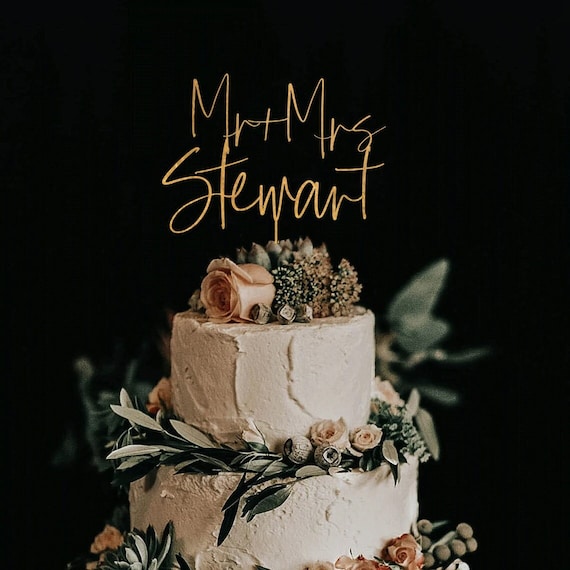 Gold Premium Topper for Wedding, Personalized Cake Topper, Rustic Wedding Cake Topper, Anniversary Cake Toppers, Custom Mr and Mrs Topper
