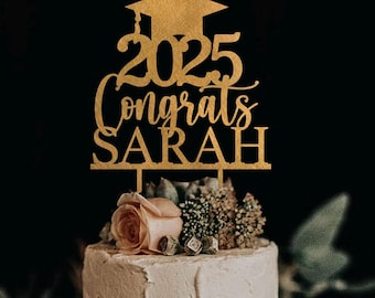 Personalized Gold Graduation Cake Topper: Custom MDF Wood