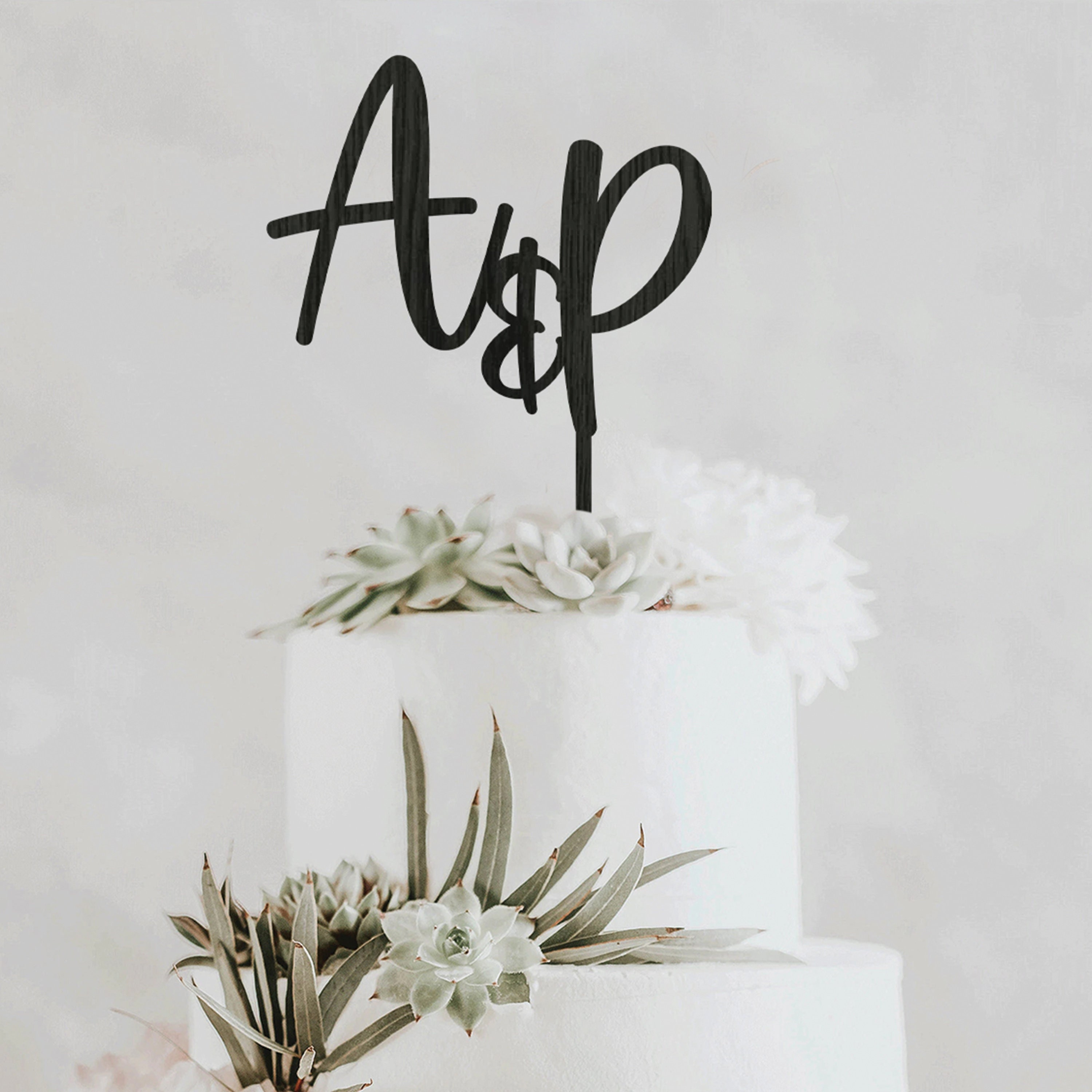 Custom Letter Initials Wedding Cake Topper Personalized, Custom Script Cake Topper, Wooden Wedding Cake Topper Initials