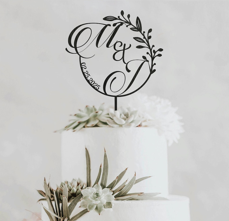 Boho Floral Wedding Cake Topper With Rustic Wreath, Mr and Mrs Cake ...