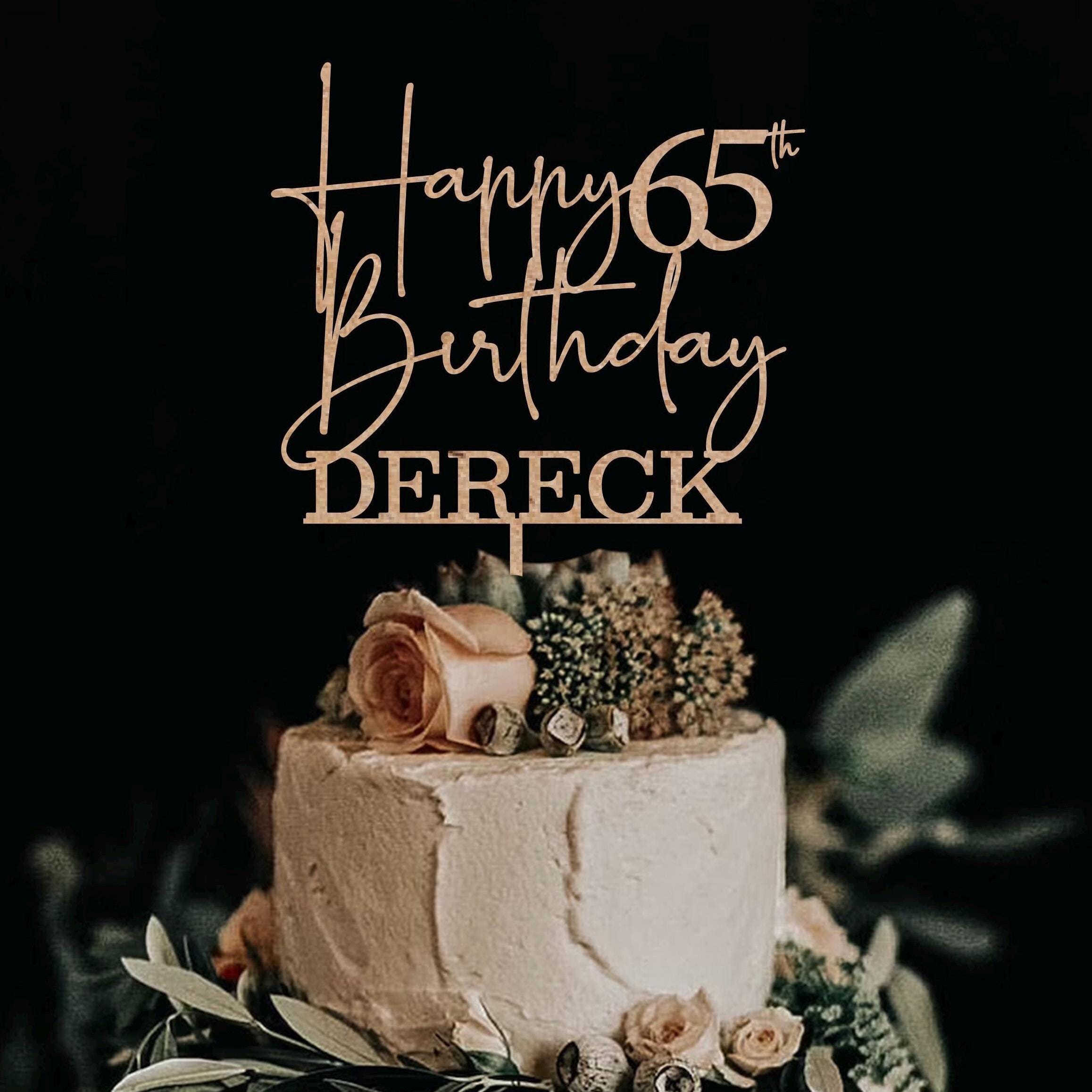 65th Happy Birthday Custom Cake Topper Gold, Personalized 65th Birthday Topper Wood, 65th Celebration Topper