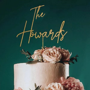 Rustic Script Wedding Cake Topper, Personalized Cake Topper for Wedding, Mr and Mrs Cake Toppers Metalic Gold