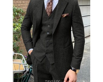 1920s Vintage Mens Tweed 3-Piece Suit for mens | Tailored Fit | Wedding, Prom & Party Winter Suit Gift for him