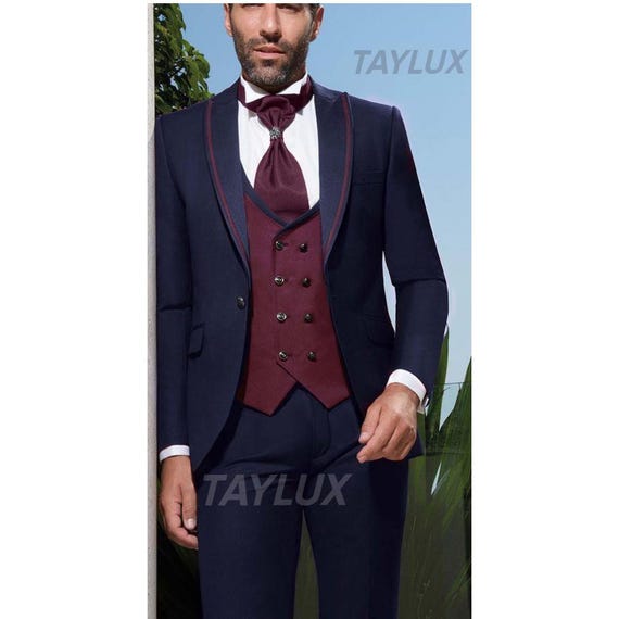 navy suit burgundy dress Blue Wedding for Mens | Tailored Fit | Wedding, Prom & Party Winter Suit Gift for Him Style:75-112 Franclia Beige Autumn Elegant model:myra Groomsmen suits so you can customize