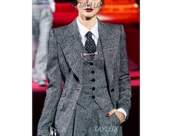 TAYLUX Completo Peaky Blinders in tweed grigio da donna / Completo da gangster vintage anni '20 in 3 pezzi / Costume cosplay su misura Anzug Old money
