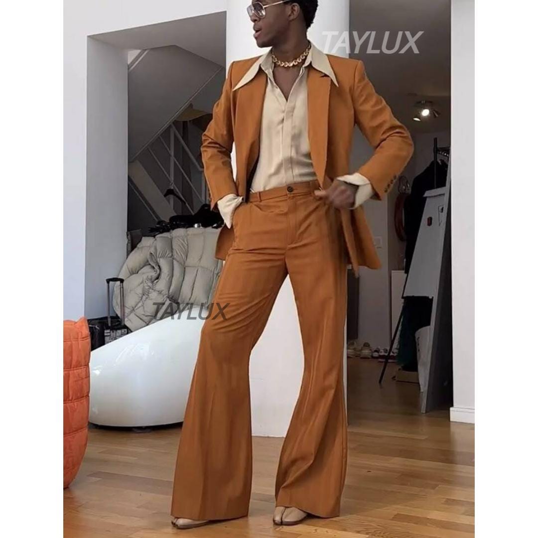 TAYLUX Burnt Orange Flared Suit Vintage 70s Two-piece Bold