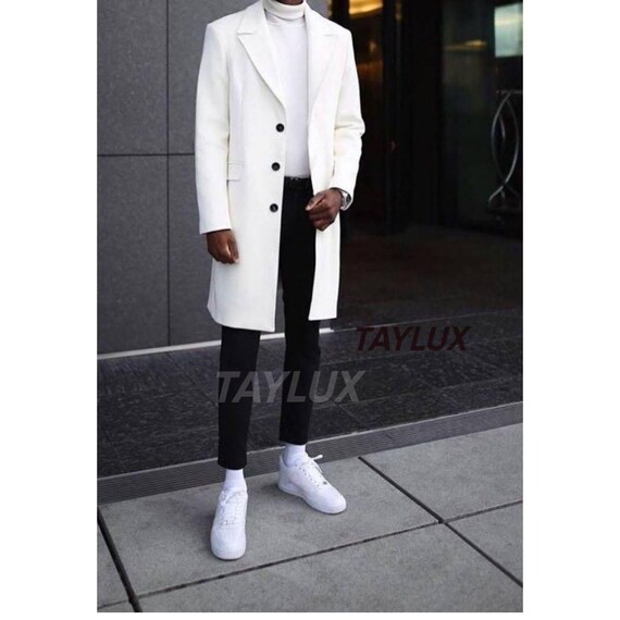 Men's Double-breasted White Wool Overcoat – Classic Winter Anzug
