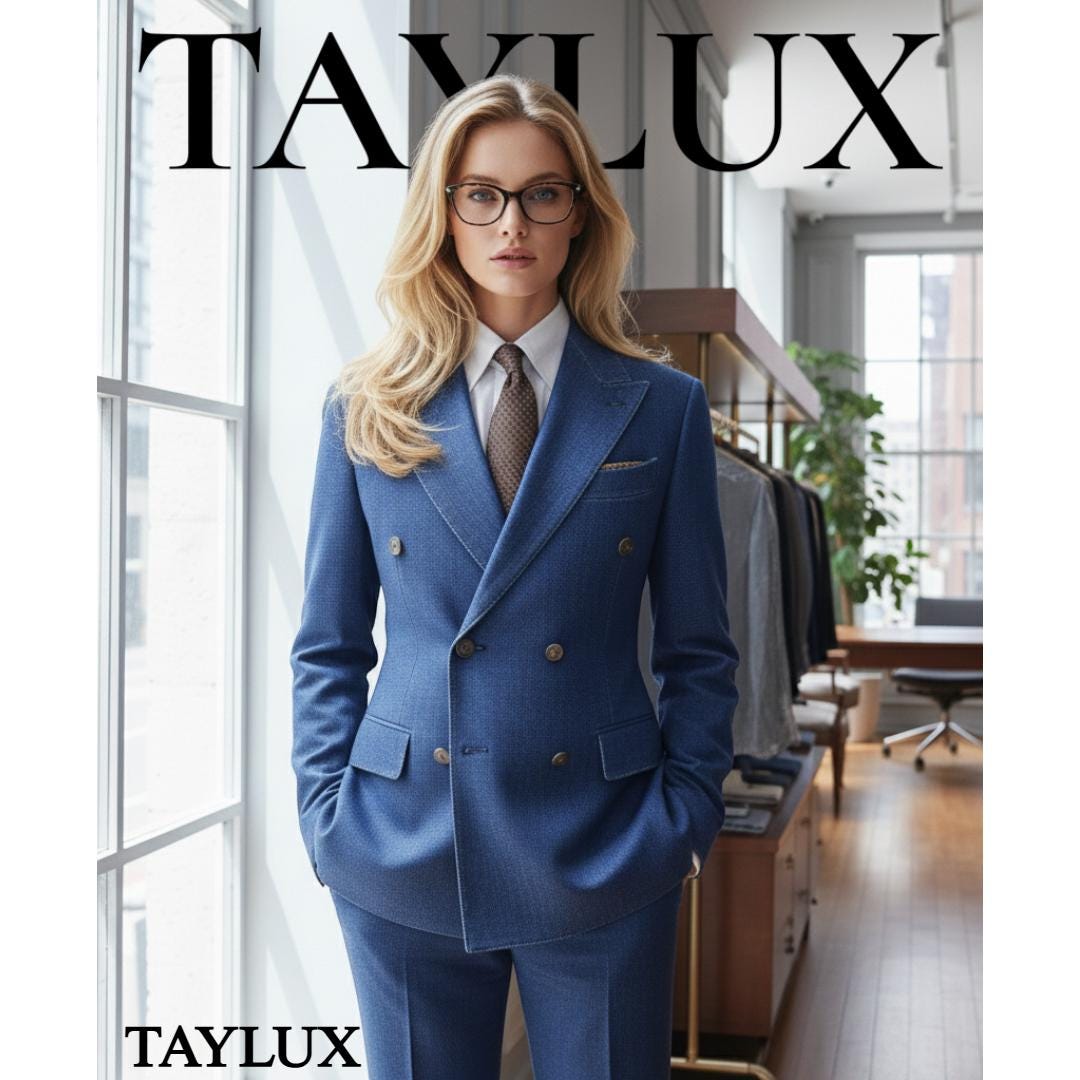TAYLUX Women's 1970s Denim Blue Suit | Double-breasted Blazer