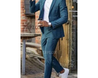 Teal Blue Men’s Suit for men – 2-Piece Slim Fit Summer Suit Casual Wedding Gift for him