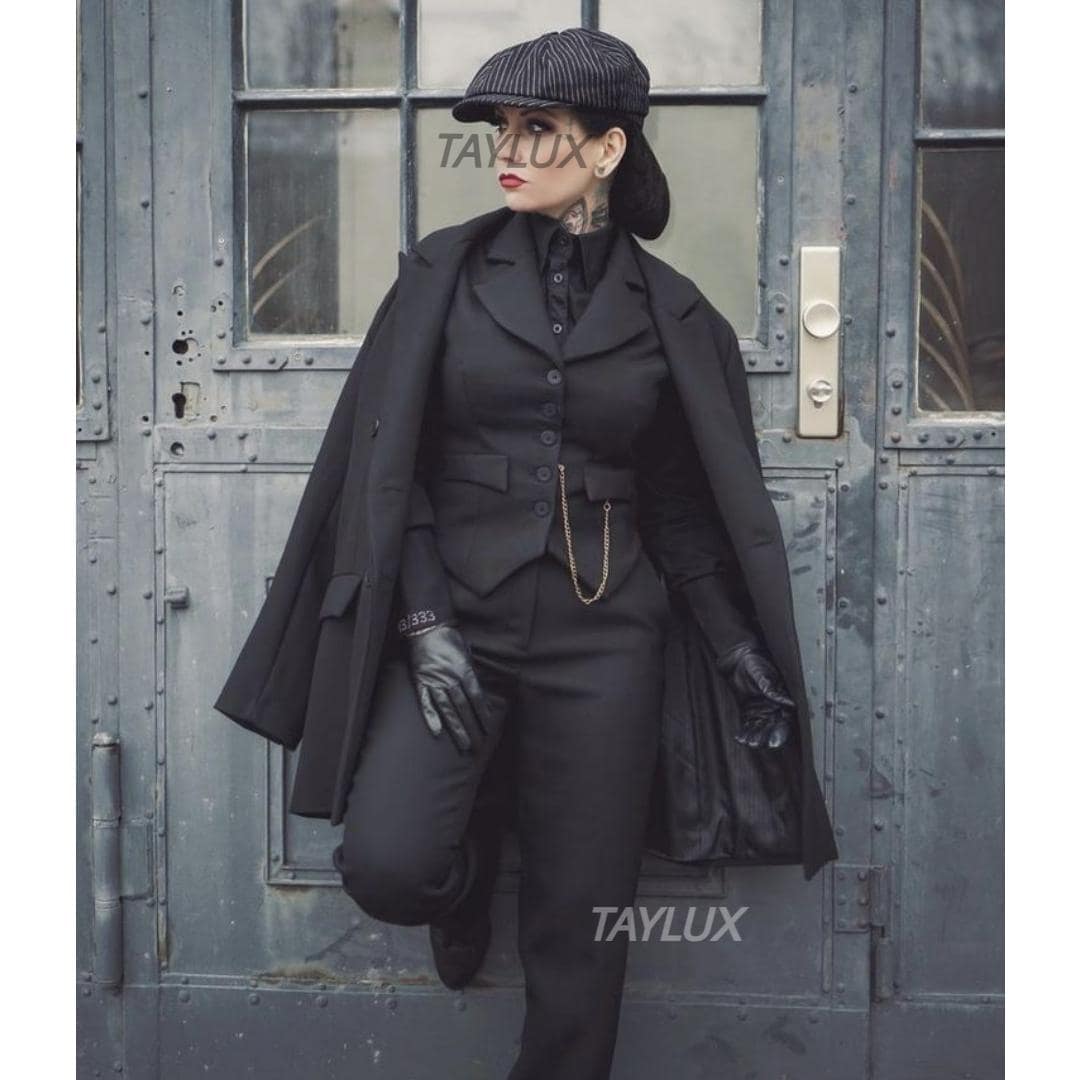 peaky blinders dress up ladies TAYLUX Women’s Black Suit | 3-piece Vintage Gangster Outfit | Custom Tailored 1920s Inspired Cosplay Costume Vest Anzug 1920s peaky blinders women's fashion