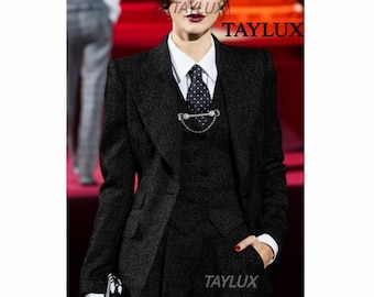 TAYLUX Completo da donna in tweed nero Peaky Blinders / Completo da gangster vintage anni '20 in 3 pezzi / Costume cosplay su misura Anzug Old money