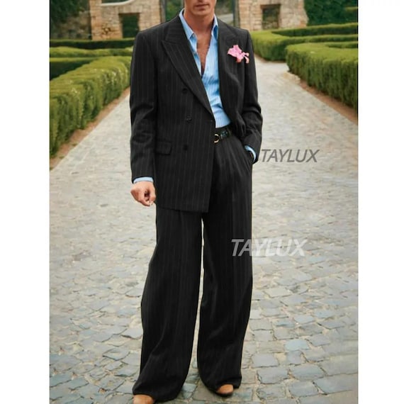70s Stlye Pinstripe Black Flared Suit for Men | Vintage 70s Party