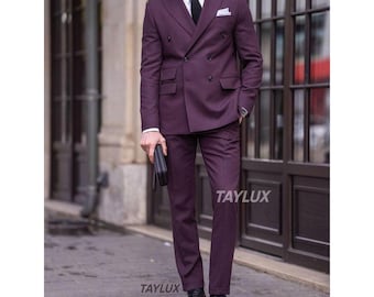TAYLUX  Plum Double Breasted Suit for Men Business & Wedding Suit Gift for him