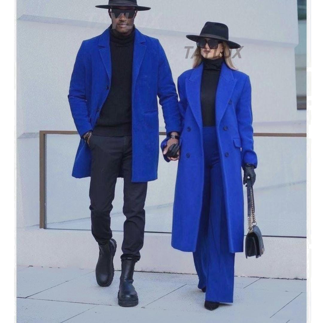 Matching Royal Blue Overcoats for Couples | His & Hers Wool Coats
