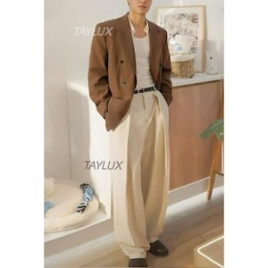 TAYLUX Chestnut Brown Blazer & Cream Wide-Leg Suit Trousers | Relaxed Fit Men’s Two-Piece Suit | Street Style  Modern Casual | Vintage 70s