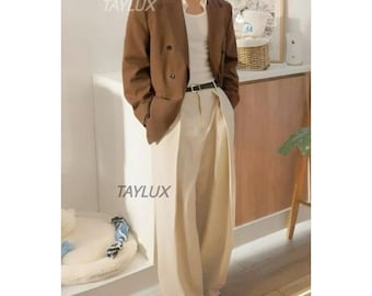 Blazer marrón castaño TAYLUX vintage de los años 70 y pantalón de traje ancho color crema para hombre / Traje de dos piezas de corte relajado para hombre. Regalo para él.