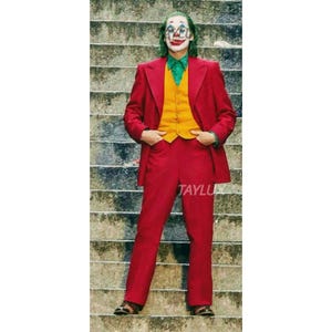 Taylux Joker Red Suit Costume | 2019 Joaquin Phoenix Cosplay | 3-Piece Halloween Villain Outfit | Movie-Inspired Tailcoat Suit Custom Anzug