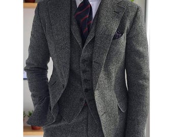 Herringbone 1920s Vintage 3-Piece Suit for mens | Tailored Fit | Wedding, Prom & Party Winter Suit Gift for him