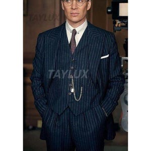 Navy Blue Pinstripe 3-Piece Suit for Men | TAYLUX Vintage Peaky Blinders Style | Classic Slim Fit Formal Suit  Anzug Business