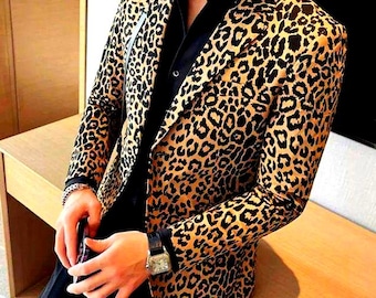 TAYLUX Leopard Velvet Designer Coat – Luxury Statement Jacket Inspired by Runway & Red Carpet Fashion Gift for him