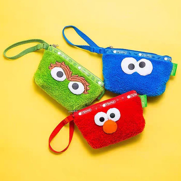 Sesame Street Elmo Cookie monstre Mme. Mini-sac pochette duveteuse Grouch