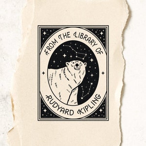 EX LIBRIS | Tampon de livre personnalisé | Tampon de bibliothèque personnalisé | Timbre ex libris | Cadeau pour les amateurs de lecture | Ours polaire | Etoiles | Constellation