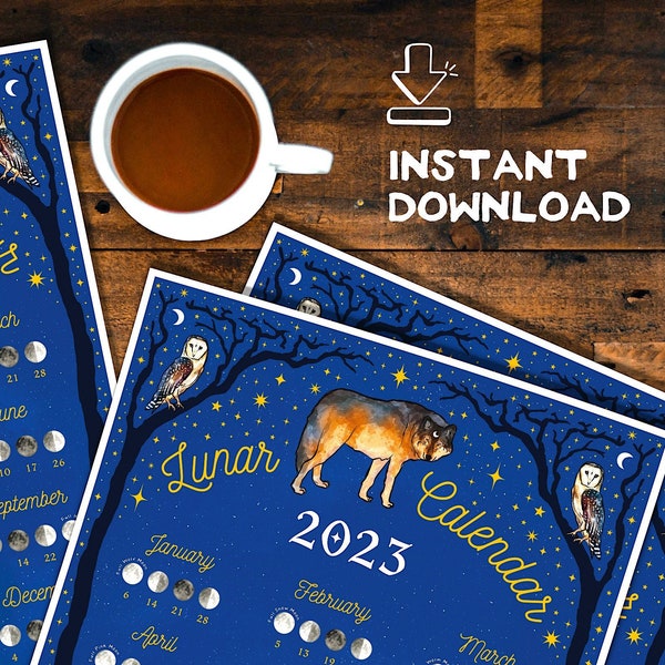 Wolf Lunar Calendar Etsy