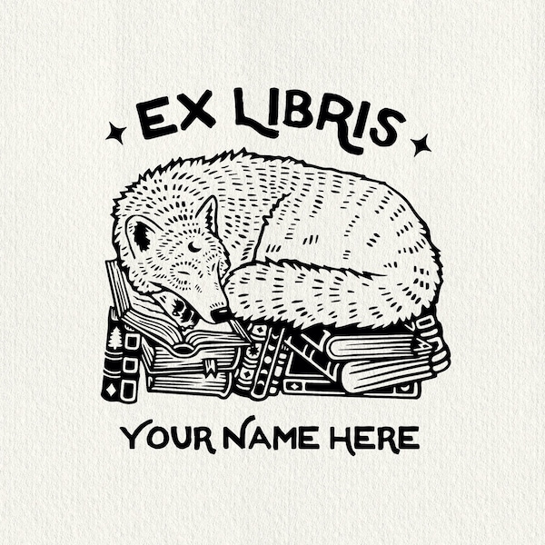 EX LIBRIS / Sello de libro personalizado / Sello Ex Libris Wolf & Moon / Regalo para amantes de los libros / Sello de biblioteca personalizado / White Wolf / Sleeping Wolf