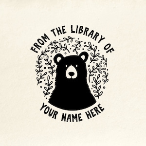 EX LIBRIS | Custom Book Stamp | Ex Libris Stamp Bear | Gift for Book Lovers | Personalized Library Stamp | Bear Stamp | Cute Stamp | Plants