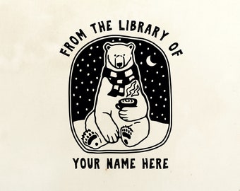 Custom Book Stamp | EX LIBRIS Stamp Polar Bear | Gift for Book Lovers | Personalized Library Stamp | Polar Bear Stamp | Stars | Moon | Bear