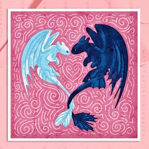 Drachenzähmen leicht gemacht Mini Print | Postkarte | Grußkarte | Valentinstag Karte | Valentinstag Geschenk | Ohnezahn | Licht Fury | Niedliche Karte