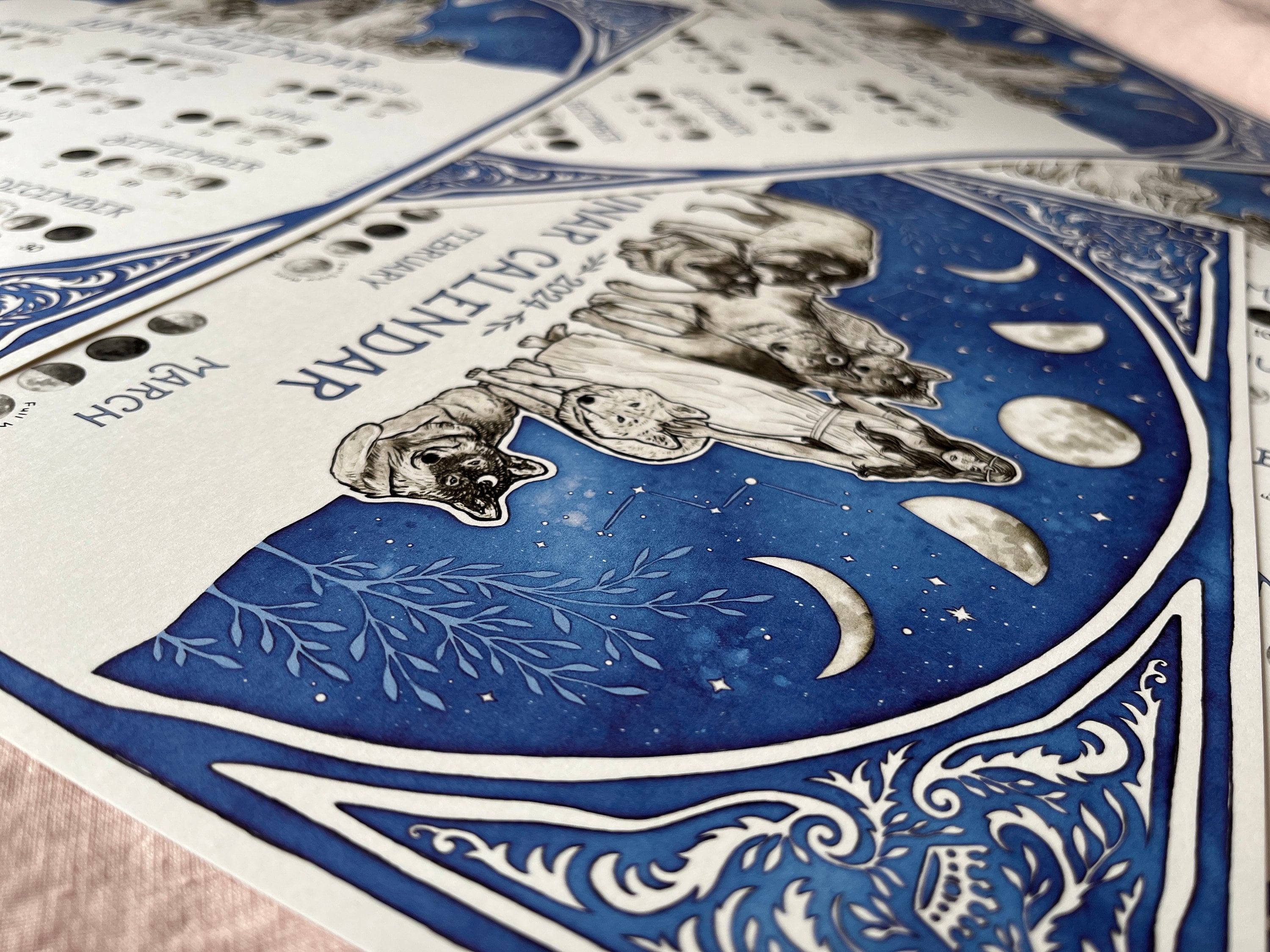 Lunar Calendar 2024 Illustrated Moon Calendar 2024 A4 and A3 Art Print
