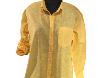 Yellow collared shirt for women, Formal wear, Attire for women, long shirt, Yellow shirt, Gift for her