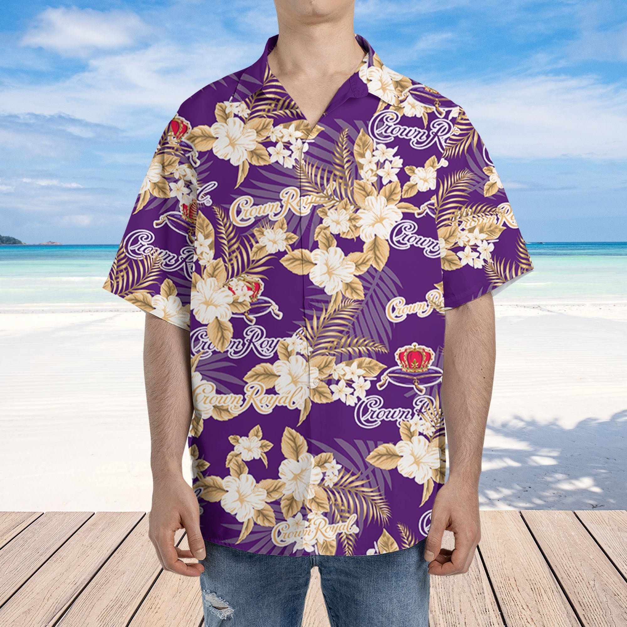 Crown Royal Whiskey Hawaiian Flowers Pattern Shirt, hawaii beer Loves Shirt