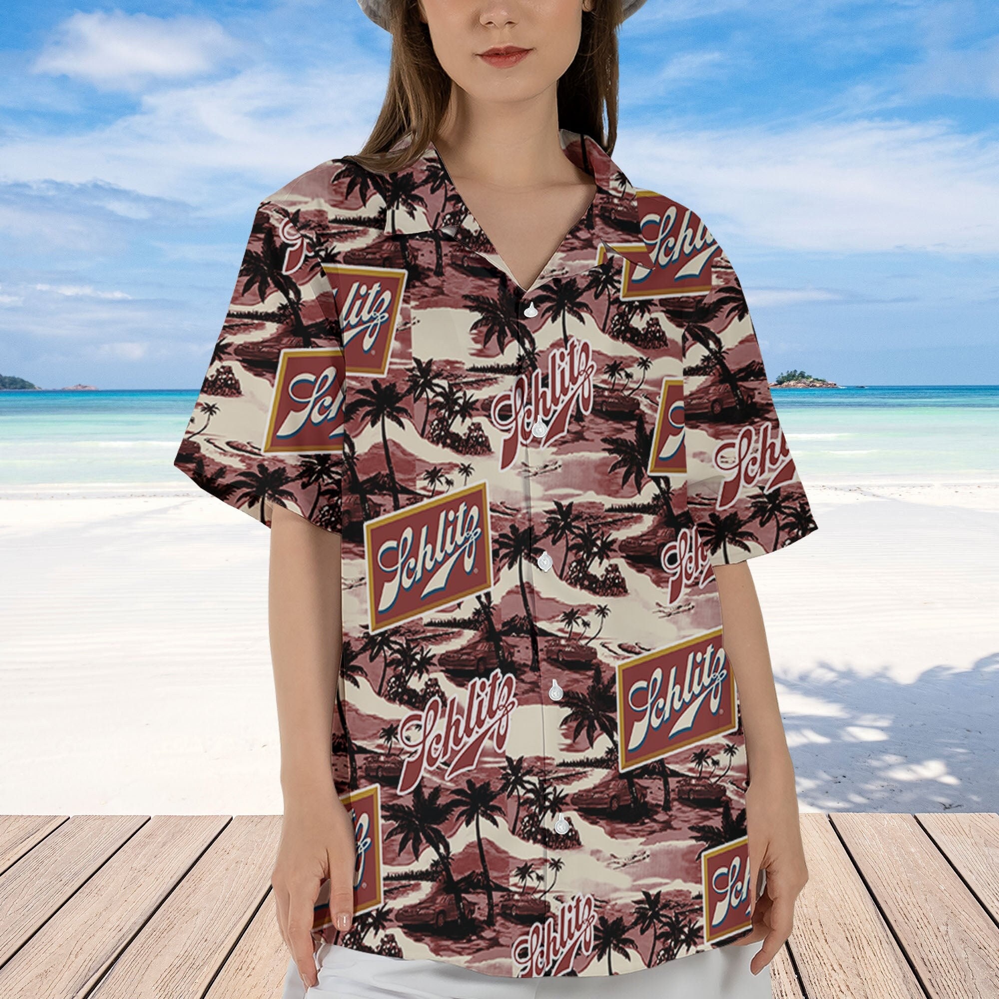 Schlitz Hawaiian Sea Island Pattern Shirt, hawaii beer Loves Shirt,