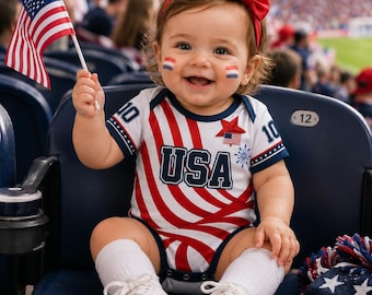 USA Baby Onesie Soccer Outfit, Patriotic Football Baby Bodysuit, World Cup Baby Fan Apparel, American Flag Baby Clothes, Game Day Baby Gift