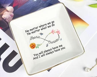 Bandeja de joyería personalizada para el Día de la Madre, bandeja de joyería para mamá, bandeja de baratijas con cita, bandeja de joyería con flores personalizada, regalo inspirador