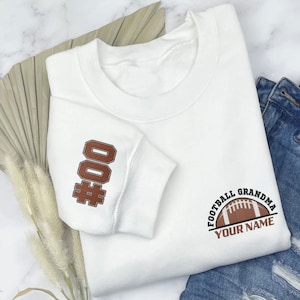 Personalized Football Grandma Embroidered Sweatshirt Football Mom Pullover Football Crewneck Sweatshirt Football Mom Gifts
