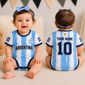 Body personalizado de Argentina para bebé, body de bebé aficionado al fútbol, conjunto de Argentina para bebé, regalo para bebé para el día del partido, body de fútbol para bebé