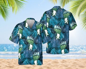 Bigfoot Hawaii Shirt, Bigfoot Hawaiian Shirt, Bigfoot Surfing Shirt, Sasquatch Shirt, Bigfoot Tropical Shirt, Palm Tree Bigfoot Shirt