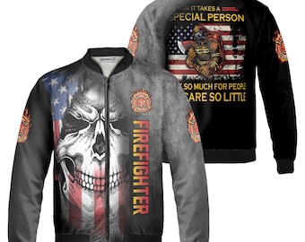 Firefighter Bomber Jacket, Fire Department Gift for Men, Fireman Flight Jacket, US Veteran Apparel, Personalized Hero Coat