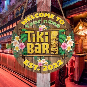 Personalized Tiki Bar Round Wood Sign Tiki Bar Tiki Hut Tiki Lounge Summer Decoration, Patio Backyard Decor Beach House Decor