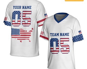 Personalized USA Flag Football Jersey Patriotic Football Team Shirt Custom Football Jersey For Team Youth Shirt Son Gift 4th Of July Jersey