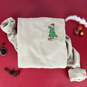 Tree Rex Christmas Embroidered Sweatshirt Christmas Dinosaurus Sweater Holiday Embroidery Crewneck Pullover Xmas Gift For Son