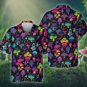 Magic Mushroom Hawaiian Shirt, Halloween Costume Shirt, Cottagecore shirt, Gift For Daughter, Halloween Lover Gift, Mushroom Garden Shirt