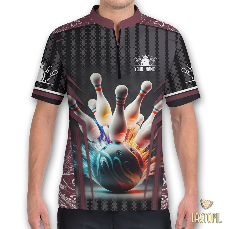 Custom Bowling Jersey, Bowling Pins Shirt, Bowler Team Zip Shirt, Gift