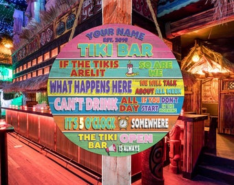 Personalisierte Tiki Bar Holzschild Tiki Lounge Dekor Hinterhof Gedruckt Schild, Strandhaus Schild Terrasse Und Outdoor Dekor