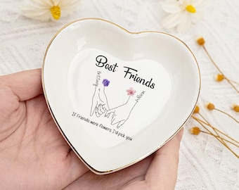 Bandeja de joyería personalizada para mejores amigos, bandeja de joyería para mamá, bandeja de baratijas con cita, bandeja de joyería con flores personalizada, regalo inspirador
